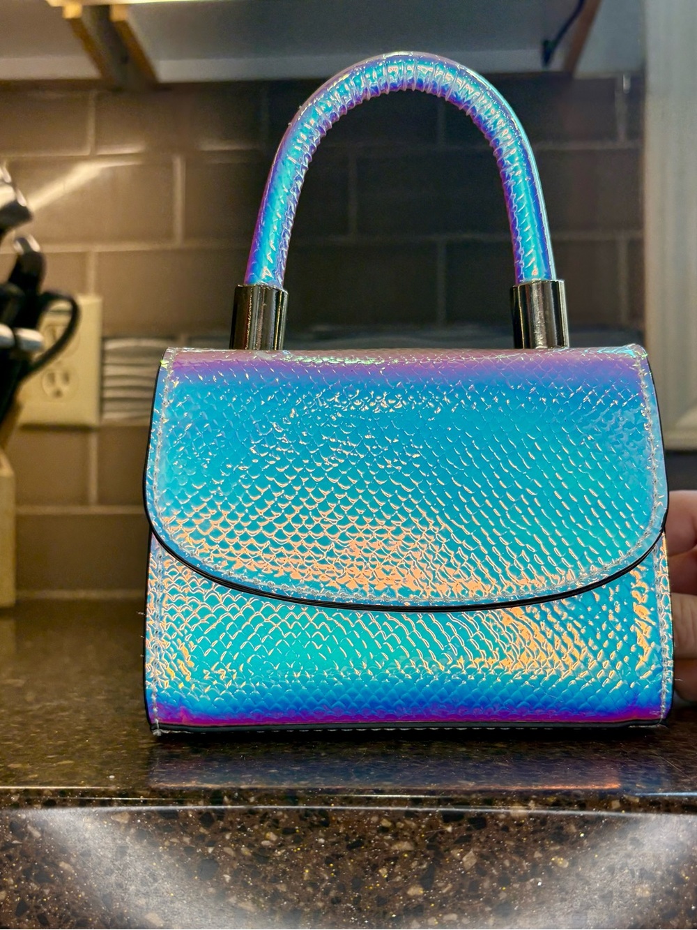 Aldo Iridescent Teal Mini Top-Handle Bag